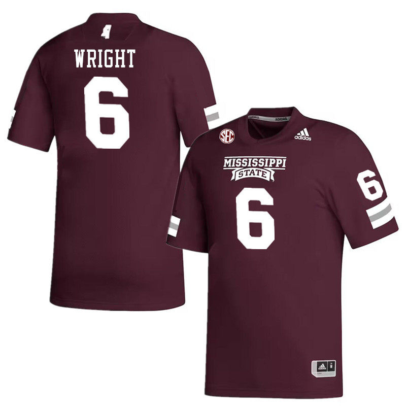 Men #6 Traveon Wright Mississippi State Bulldogs College Football Jerseys Stitched-Maroon